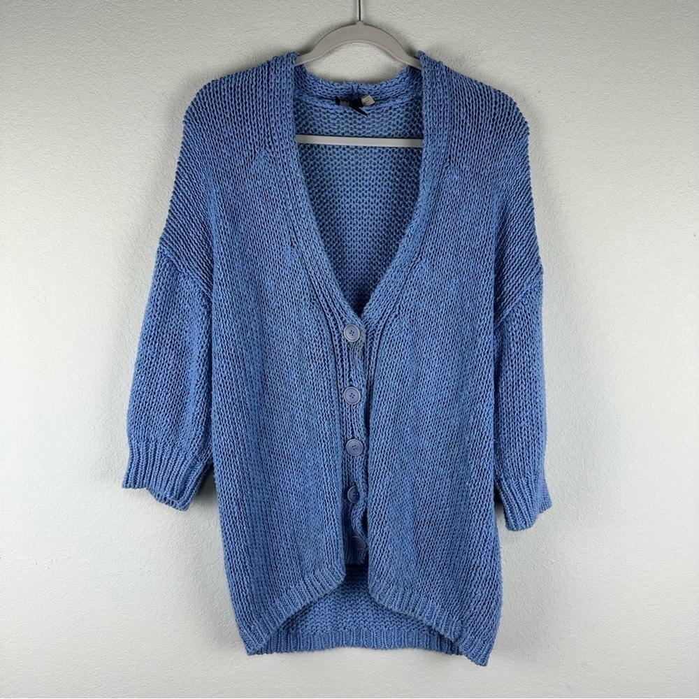 Weekend MaxMara Blue Linen Cotton Button Up Cozy Slouchy Lounge Cardigan Small